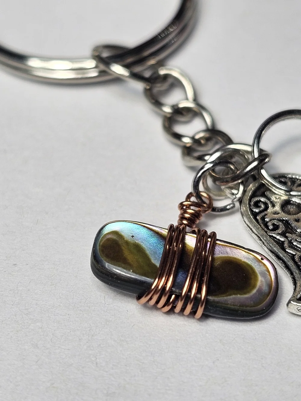 Crystal Point Wire-Wrap Keychain with Hamsa Charm